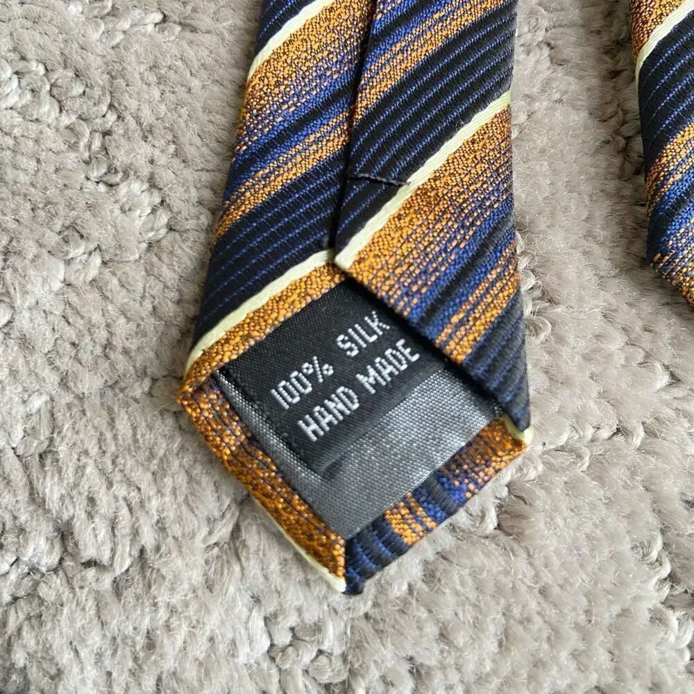 Giorgio Armani Copper and Blue Stripe Handmade 100% Silk Tie